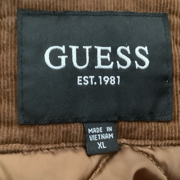 GUESS Sherpa Trimmed Corduroy Trucker Jacket Brown Women Size XL - Picture 10 of 12